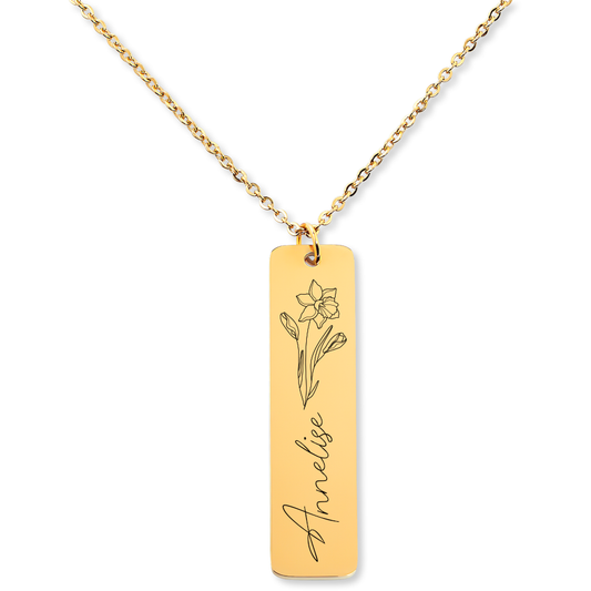 Birth flower personalized Bar Necklace